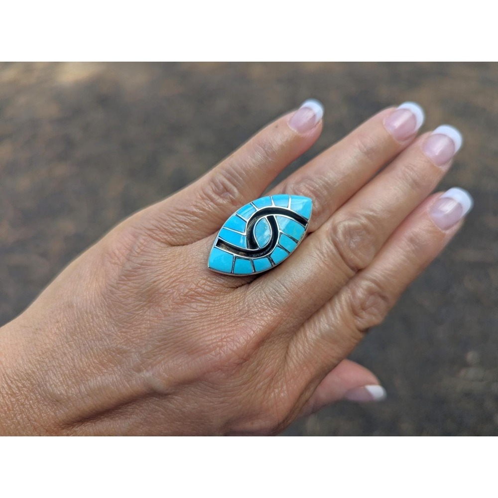 Native American Zuni Hummingbird Ring Kingman Turquoise Jewelry‎ Sz 8.75US**